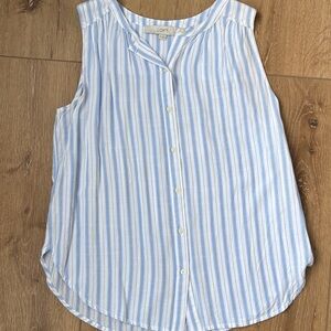 LOFT Light Blue and White Striped Blouse